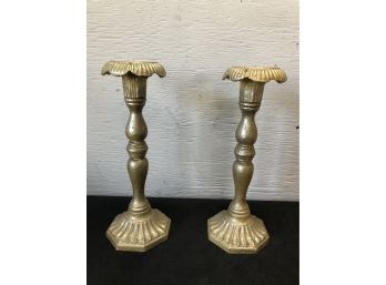 2 Painted Cast Iron Candlestick Holders