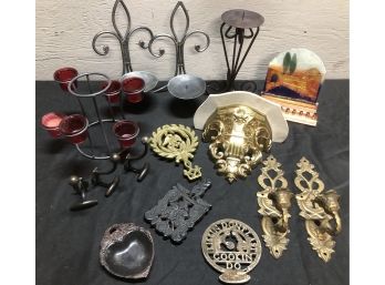 Candle Holders, Trivets And Hooks Lot