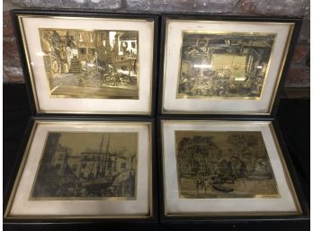 4 Gold-etched Prints Signed Lionel Barrymore