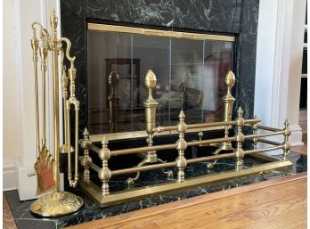 An Antique Brass Fireplace Assembly
