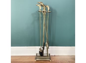 A Set Of Vintage Horse Head Brass Fireplace Tools