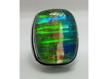 Beautiful 7 1/2 Huge 7/8' X 34' Shiny Green Glow Stone ~ In Sterling Silver Plate