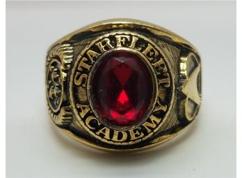 Vintage 14 K Gold Plated Size 12 1/2 Starfleet Academy Ring With A Red Stone