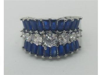 Absolutely Magnificent Size 8 Sterling Silver Plated With Many Vibrant Blue And Crystal Rhinestones