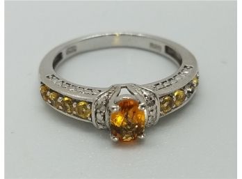 Vintage Sterling Silver Ring Size 7 With Several Beautiful Tested Citrine Stones