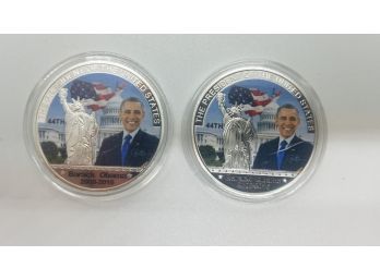 Lot Of (2) Brand New Uncirculated Silver Tone Barack Obama American Eagle Commemorative Coins