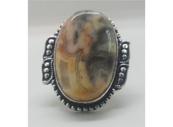 Size 6 Sterling Silver Plated With 1' Large Jasper Quartz Stone