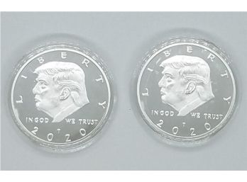 Lot Of (2) Brand New 2020 Uncirculated Silver Tone Donald Trump American Eagle Commemorative Coins