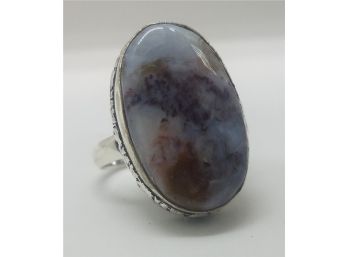 Size 8 Sterling Silver Plated With 1' Large Jasper Quartz Stone ~ Marked 925