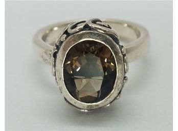 Wonderful Vintage Size 6 Sterling Silver Ring With Large Tested Smokey Citrine Stone