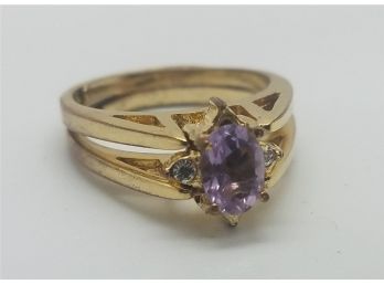 Very Rare And Unique Foldable Ring With Authentic Tested Amethyst ~ Size 8 ~ Gold Tone