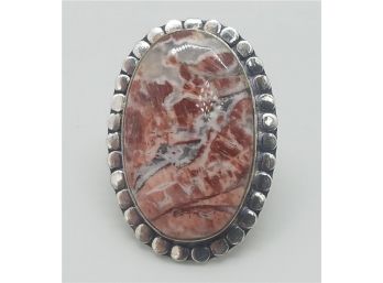 Huge 1 1/2' Size 6 Ring With 1 1/4' X 1 18' Jasper Quartz Stone ~ Sterling Silver Plate