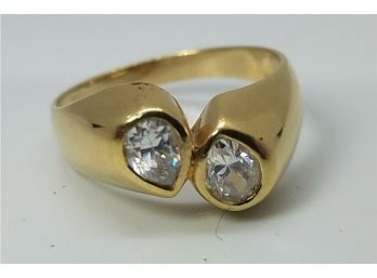 Vintage Size 8 Gold Tone Or Plated Ring With 2 Rhinestones