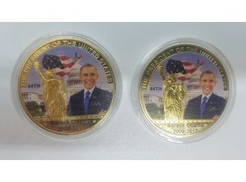 Lot Of (2) Brand New Uncirculated Gold Tone Barack Obama American Eagle Commemorative Coins