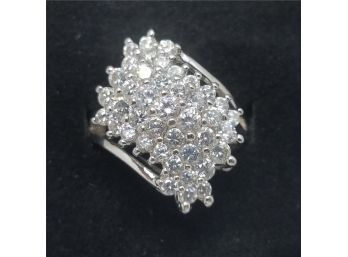 Vintage Size 7 Cocktail Ring In Silver Tone With Many Rhinestones