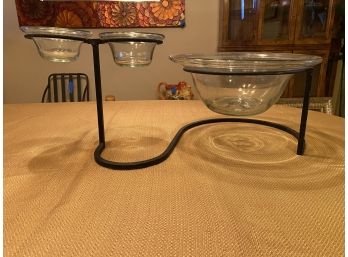 Unique Blown Glass Chips And Dips Bowls On Metal Base