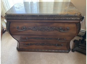 Carved Cherry Marble Top Bombe Chest