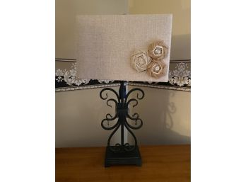 Metal Table Lamp With Twill Rosette Shade