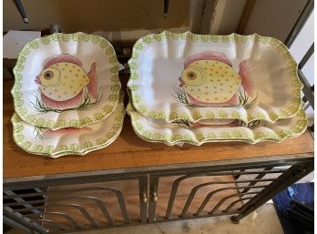 Italian Hand Painted Fish Platter And Dishes By Zanolli