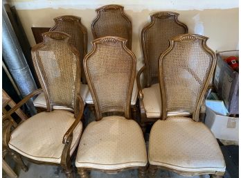 6 Upholstered Cane Back Chairs