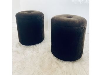 Pair Petite Silk Velvet Custom Ottoman Stools (LOC:W)