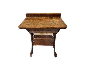 Vintage Oak Children's Desk With Brass Inkwell Holder  (LOC: S)