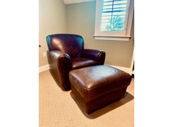 Classic Brown Faux Leather Chair & Ottoman (LOC- S)