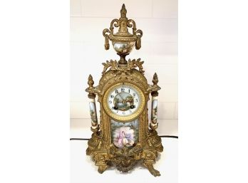 French Bronze Gilt Painted Porcelain Mantle Clock (LOC:  W)