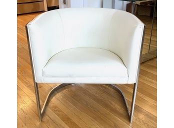 White Leather Mid Century Modern Chair  (LOC: W )