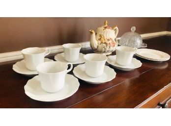 English Sadler Teapot Grouping W/ Cups & Saucers   (LOC: S)