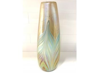 Iridescent Feathered Hand Blown Art Glass Vase  (LOC: W)