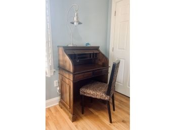 Roll Top Desk & Rattan Chair & Pottery Barn Lamp  (LOC: S)