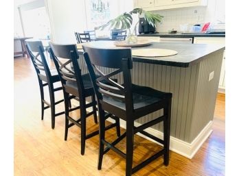 Ethan Allen Set Of 3 Black Matte Counter Stools  (LOC: S )