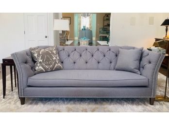 Ethan Allen Silver GreyTufted Sofa W/ Hob Nail Detailing  (LOC: FFD-R)