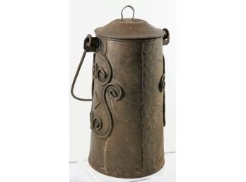 Antique Copper Pot With Carry Handle - Decorative Design And Removable Lid