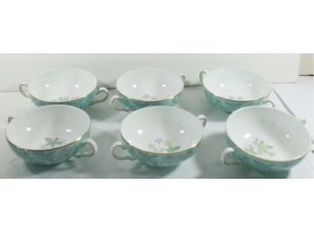 Wedgwood Bone China - 6 Soup Or Cereal Bowls - Double Handle - Wildflower Pattern MINT