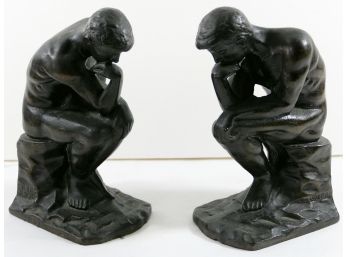 Antique 1928 7' Pair Of Bronzed Bookends Signed G. H. Inc. RARE Art Deco Rodin Thinker