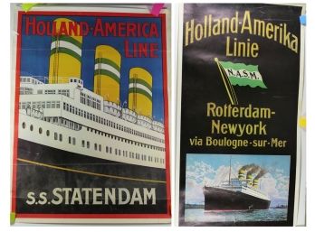 2 Vintage Holland America (Amerika) Cruise Ship Posters Amsterdam/Rotterdam/New York