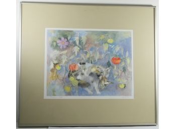 Howard Knotts Original Signed, Framed, Matted Oil Painting - Garden Cat