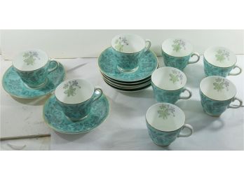 Wedgwood Bone China - Set Of 8 Tea (or Coffee) Cups And Saucers - Wildflower Pattern MINT