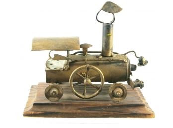 Brass Steampunk Steam Locomotive Model On Wood Base - Classic Railroad Design