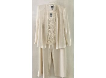 Beautiful Ivory 3 Piece Suit. Pants, Blouse And Dress Top Size14