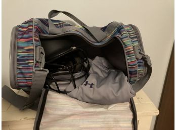 Adidas Bag Filled With A  Soft Ball Helmet And A Pair Of Soft Ball Pants