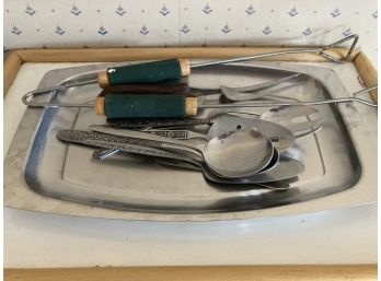 Wooden Table Tray, Metal Tray With Serving Utensils And Extras