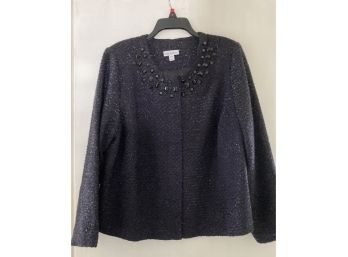 Black Sweater Jacket With Bead Work On Shoulders And Front