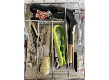 Lots Of Utensils For Your Kitchen In A Wire Drawer Rack - Pretty Much Everything You Can Use And Then Some