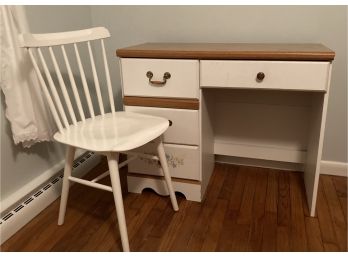 Desk And Chair White With Flower Motif On Drawer