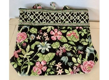 Vera Bradley Black Satchel Bag With Flowers Pretty