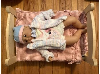 Beautiful Wooden Baby Doll Bed And Baby Doll  With Some Clothes