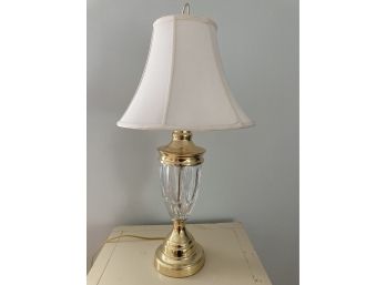 Nice Side Table Lamp With Brass And Glass Has Felt On The Bottom Too. Shade Included